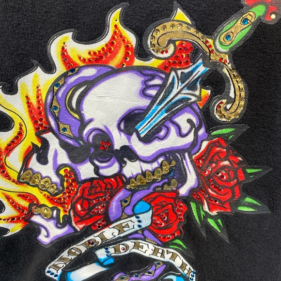 Vintage Y2K Raw Blue Hoodie Black Full Zip Vindication Skull Womens Fits Medium - Picture 4 of 7